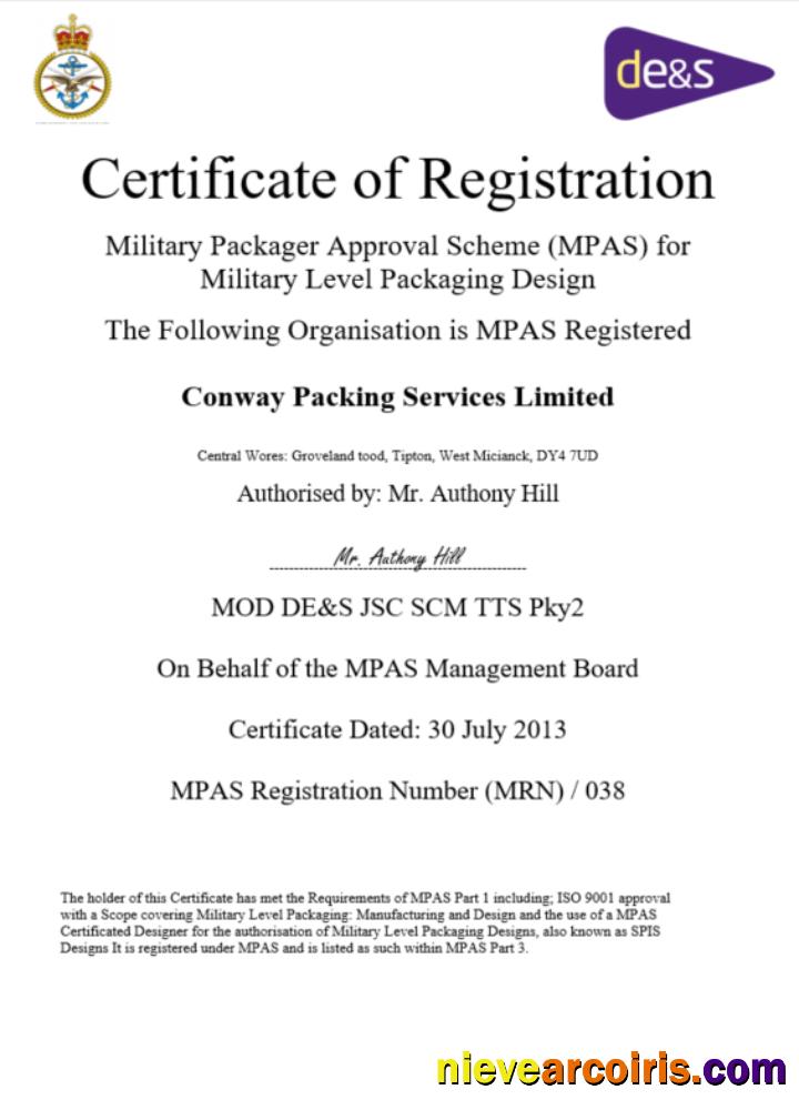 USA MPAS certificate of business registration